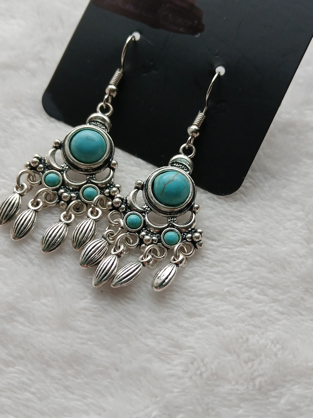 Turquoise Silver-Tone Antiqued Dangle Drop Earrings - Brand NWT